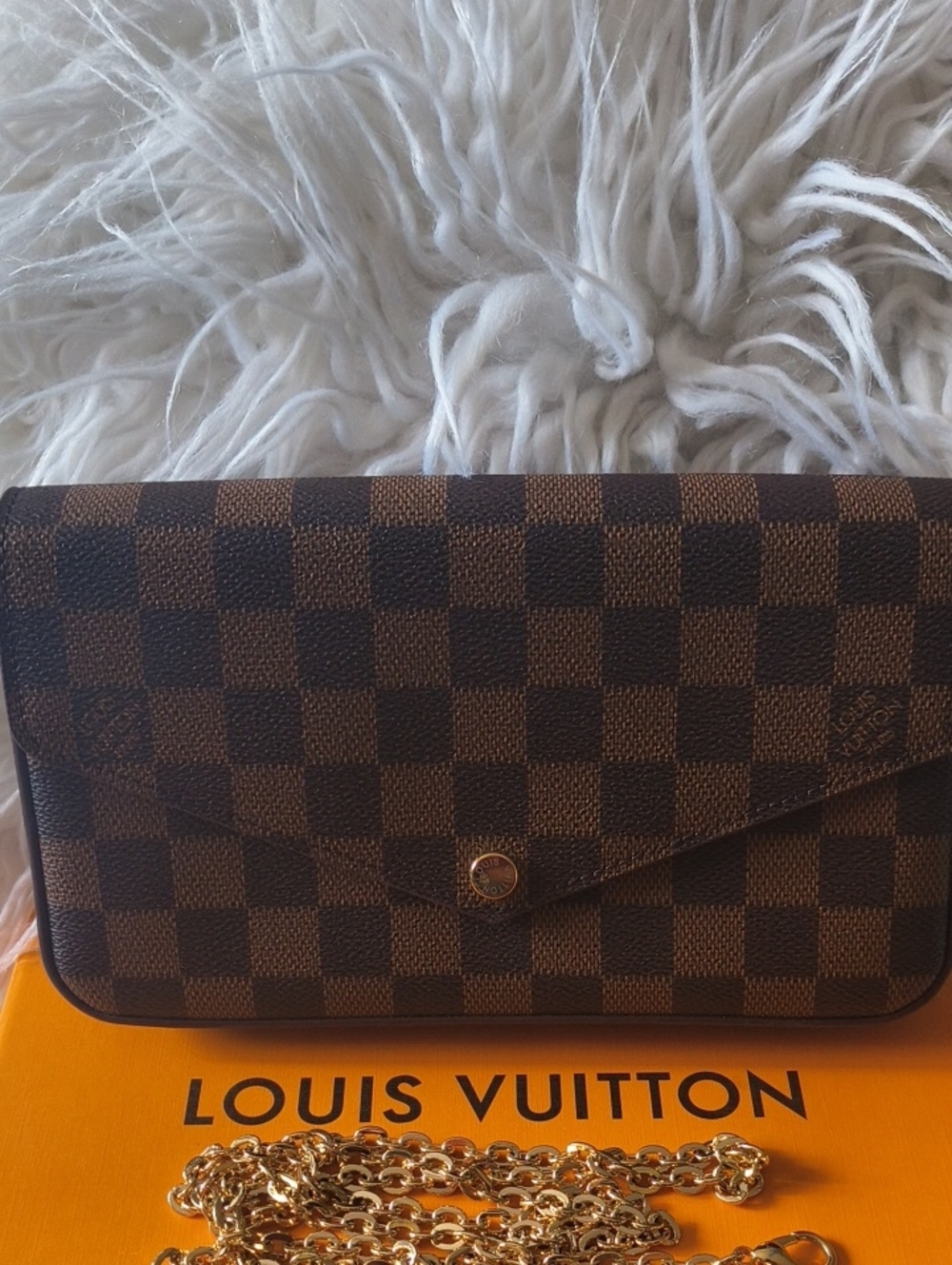 Louis Vuitton Brown Damier Ebene Pochette Felicie With Gold Chain With Pouch